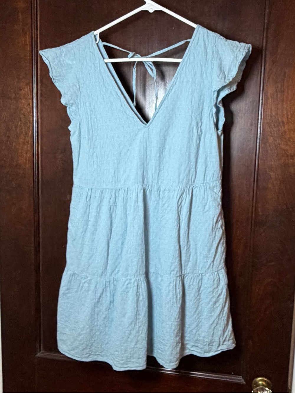 Abercrombie and Fitch Dress XS Mini Cotton Blue Tiered Flutter Sleeve Tie Back